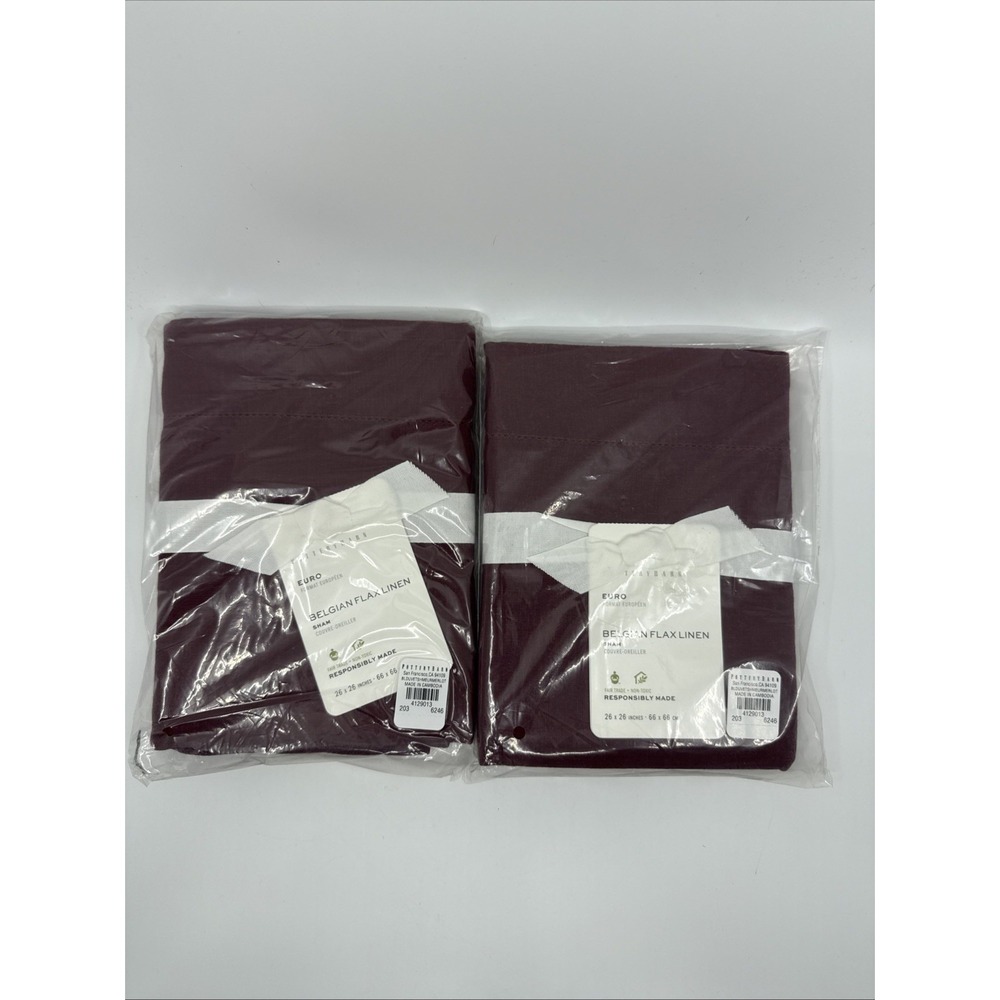 Pottery Barn Merlot Euro Belgian Flax Linen Shams Set Of 2 26"x26" NEW